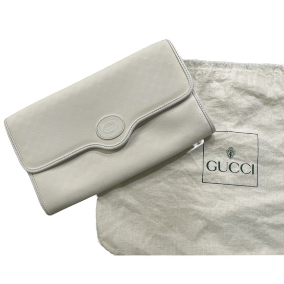 Gucci Authentic Vintage Bag Clutch GG Flap Monogram White - Picture 12 of 14